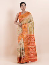 KAVVYA  BEIGE IKAT WEAVING SAREE